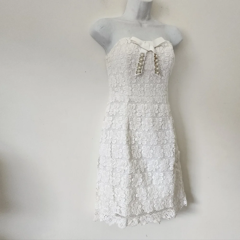 Lilly Pulitzer Larter Dress Lace Strapless Dress Weeding white Size 0 - Picture 4 of 15